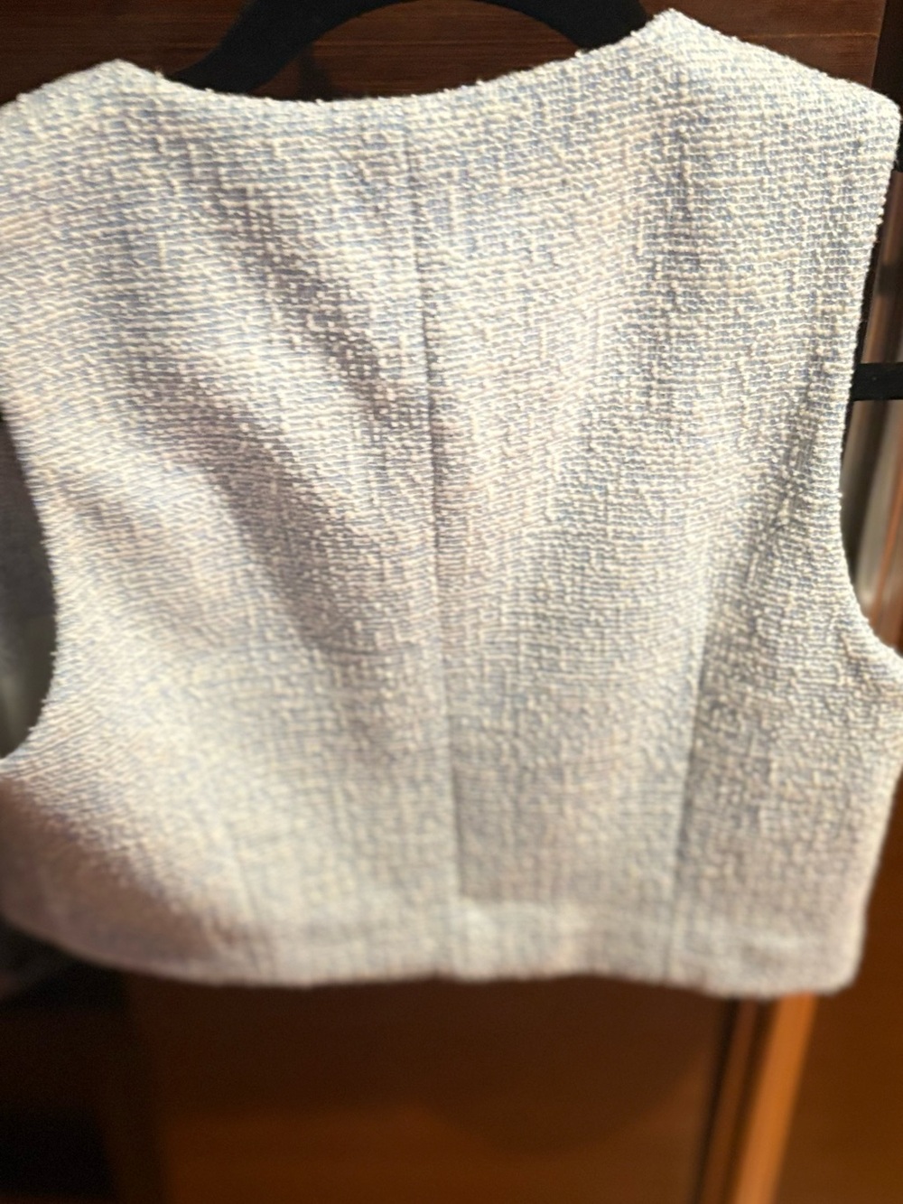 NWT Zara Light Blue Tweed Sleeveless Crop Top with Gold Buttons - Picture 5 of 7